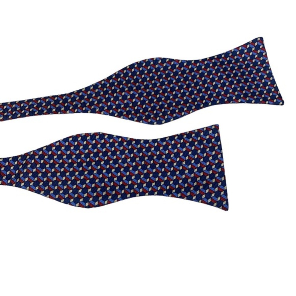CREMIEUX Navy Blue & Red Hex Geometric Print Silk Bow Tie - NWT